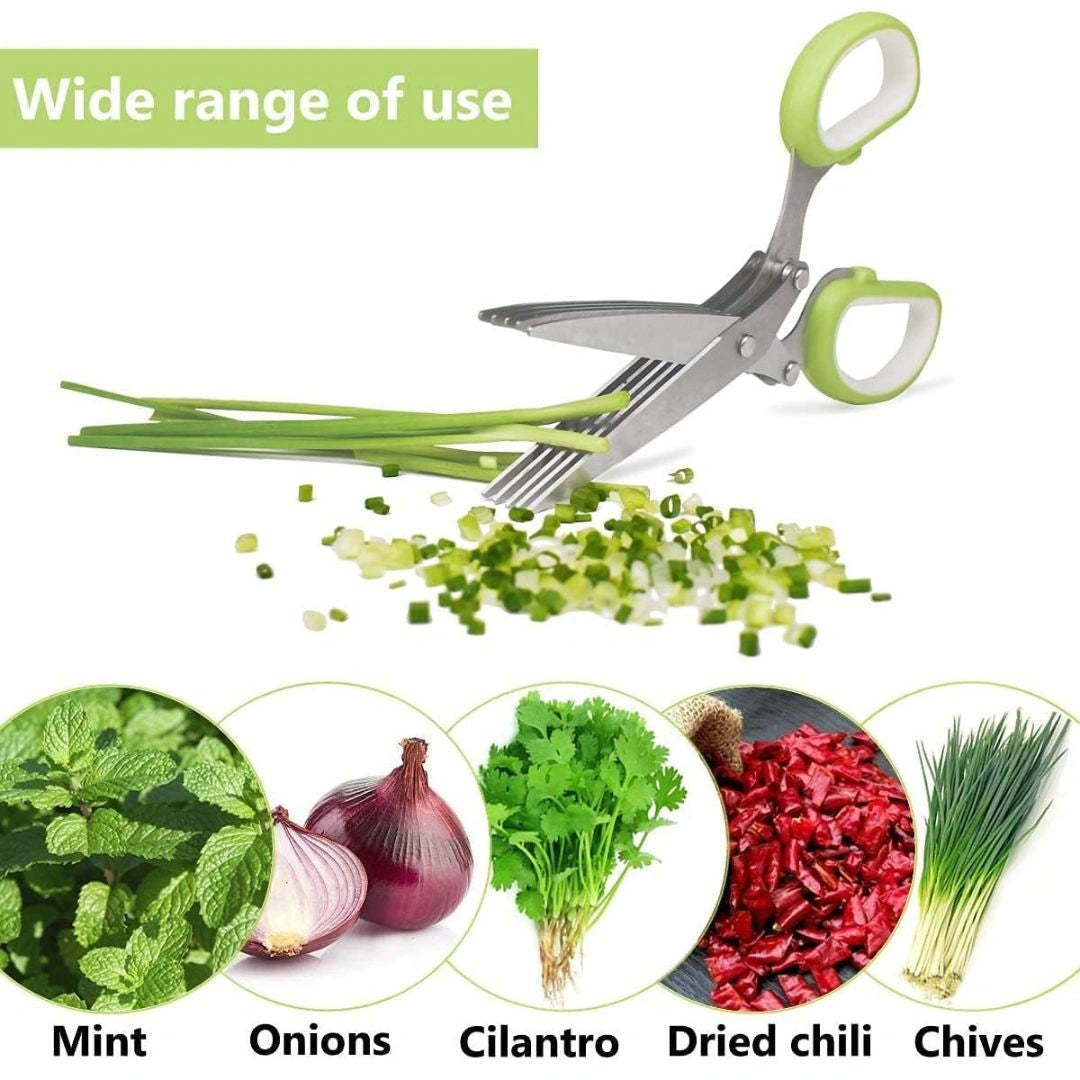 Cutting coriander with 5 blade herb scissors
