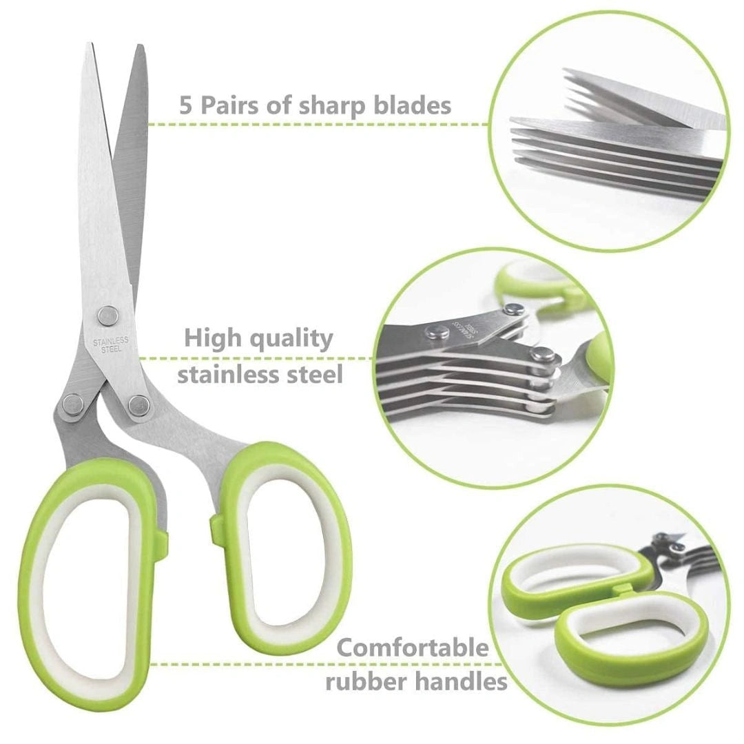 Evenly chopped herbs from 5 blade scissors
